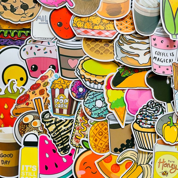 25/50 Vinyl Foodie Stickers, Die Cut Decal Set, Waterproof Reusable, Aesthetic Fast Food Sweet Treats Snacks Drink Lover, Planner Laptop Art