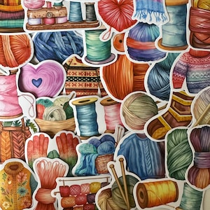 25/50 Vinyl Strick-Thema Aufkleber, sterben Schnitt Aufkleber Set, wasserdicht wiederverwendbar, stricken Nähnadel häkeln, Journal Planer Maschine Kunst Geschenk