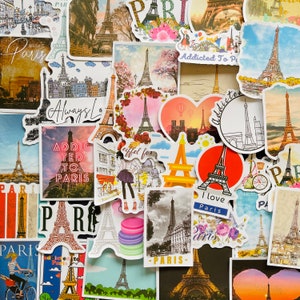 25/50 stickers Paris en vinyle, lot de stickers découpés, réutilisables imperméables, France ville romantique Eiffel accro, bonne idée, carnet de voyage