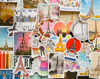 25/50 Vinyl Paris Stickers, Die Cut Decal Set, Waterproof Reusable, France Romantic City Eiffel Addicted Good Idea, Travel Planner Journal