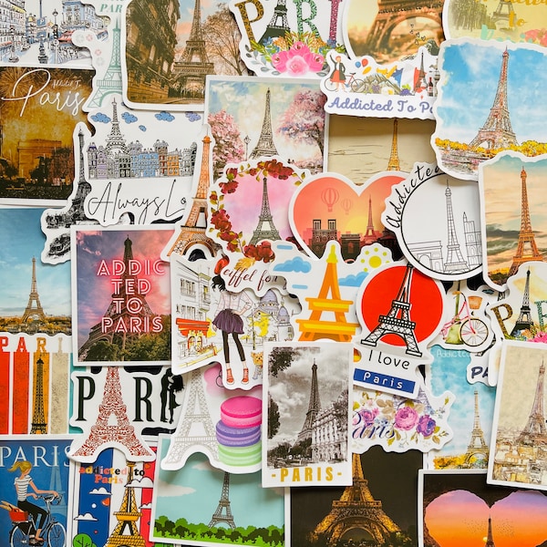 25/50 Vinyl Paris Stickers, Die Cut Decal Set, Waterproof Reusable, France Romantic City Eiffel Addicted Good Idea, Travel Planner Journal