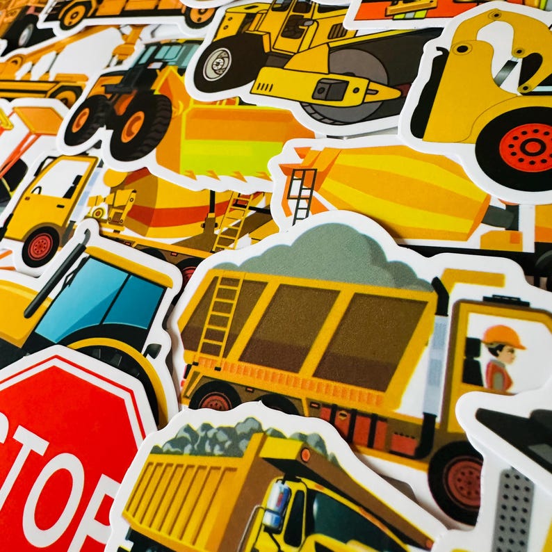 25/50 Vinyl Construction Stickers, Die Cut Decal Set, Waterproof ...