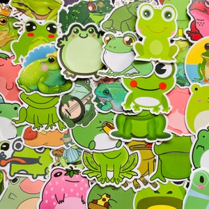 25/50/100 adesivi in vinile a tema rana, set di decalcomanie fustellate, impermeabili riutilizzabili, divertenti e carini adesivi verdi Kermit, regalo per fan di anfibi, planner per laptop
