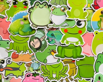 25/50/100 kikker thema vinyl stickers, gestanste sticker set, waterdicht herbruikbaar, grappige schattige groene kermit pad amfibie fan cadeau, planner laptop