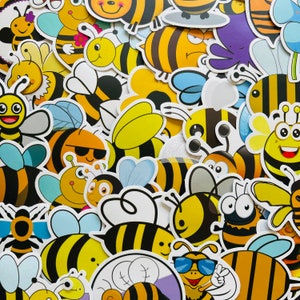 25/50 vinyl stickers hommel, gestanste sticker set, waterdicht herbruikbaar, koningin bezig insect honingbijenkorf keeper buzz cadeau, dagboek laptoptas