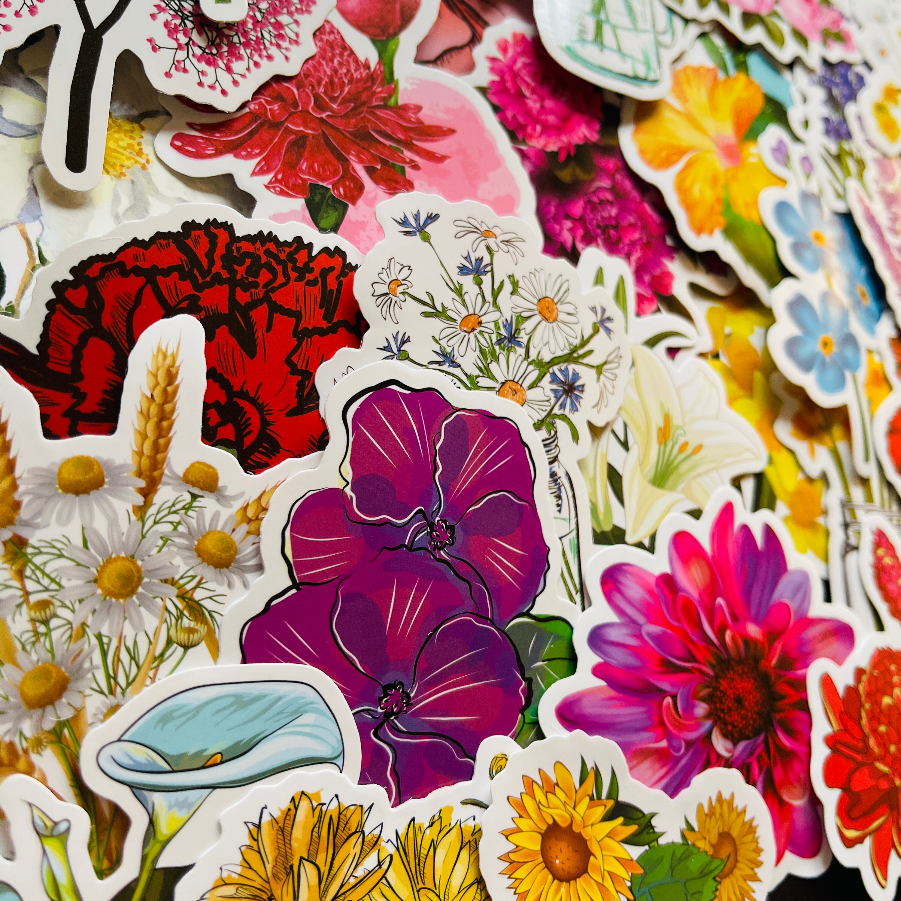 Flower Sticker Dc 25/50 Vinyl Flower Stickers Die Cut Decal Set Waterproof | Etsy