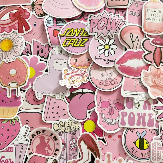 Pink Cute Stickers 50Pcs, Vsco Stickers for Laptop and Water Bottle Decal  Aesthetic Trendy Sticker Pack for Teens, Girls, Women Vinyl Stickers