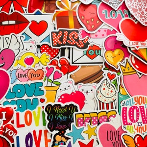 25/50 Ich liebe dich Vinyl-Aufkleber, gestanzte Aufkleber, wasserdicht, wiederverwendbar, niedlicher Valentinstag rotes Herz Kuss Brief, Journal Laptop Craft