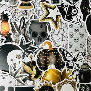 25/50 Vinyl Gold Schwarz Goth Aufkleber, sterben Schnitt Aufkleber Set, wasserdicht wiederverwendbar, Schädel Dark Death Witch Punk Tarot, Gitarrenkoffer Journal Geschenk