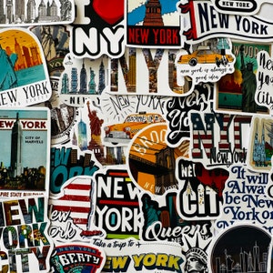Pegatinas de vinilo de la ciudad de Nueva York 25/50, juego de calcomanías troqueladas, impermeables y reutilizables, estado turístico de Nueva York, Gran Manzana, EE. UU., vacaciones, diario de planificación de viajes