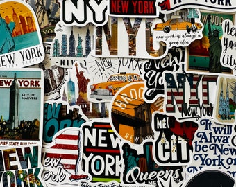 25/50 Vinyl New York City Stickers, Die Cut Decal Set, Waterproof Reusable, NYC Big Apple US Tourist State Vacation, Travel Planner Journal