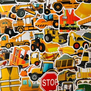 Adesivi in vinile da costruzione 25/50, set di decalcomanie fustellate, impermeabili e riutilizzabili, veicoli, camion, cassoni, gru, regalo per bambini