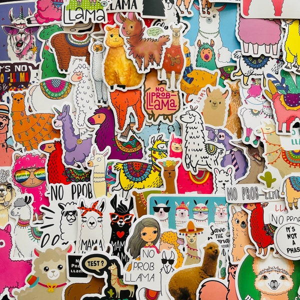 25/50 Vinyl Llama Theme Stickers, Die Cut Decal Set, Waterproof Reusable, Funny Alpaca Lover No Probllama Drama Gift, Journal Laptop Case