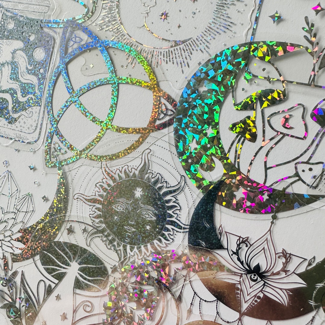 20 Vinyl Holographic Boho Sticker Pack, Waterproof Reusable Set ...
