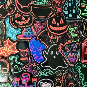 25/50 Vinyl Neon Halloween Aufkleber, sterben Schnitt Aufkleber Set wasserdicht entfernbar, gruseliger Kürbis-Geist-Hexe-Trick-Treat, Planer-Party-Dekor