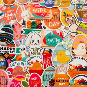 25/50 adesivos de vinil com tema do feliz dia de Páscoa, conjunto de decalques cortados, reutilizáveis à prova d'água, cesta de caça aos ovos, coelho, decoração de artesanato de diário