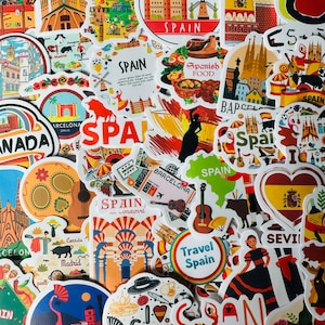 25/50 vinyl Spanje stickers, gestanste sticker set, waterdicht herbruikbaar, Spaans Spaans Barcelona land cultuur, reisplanner dagboek geval