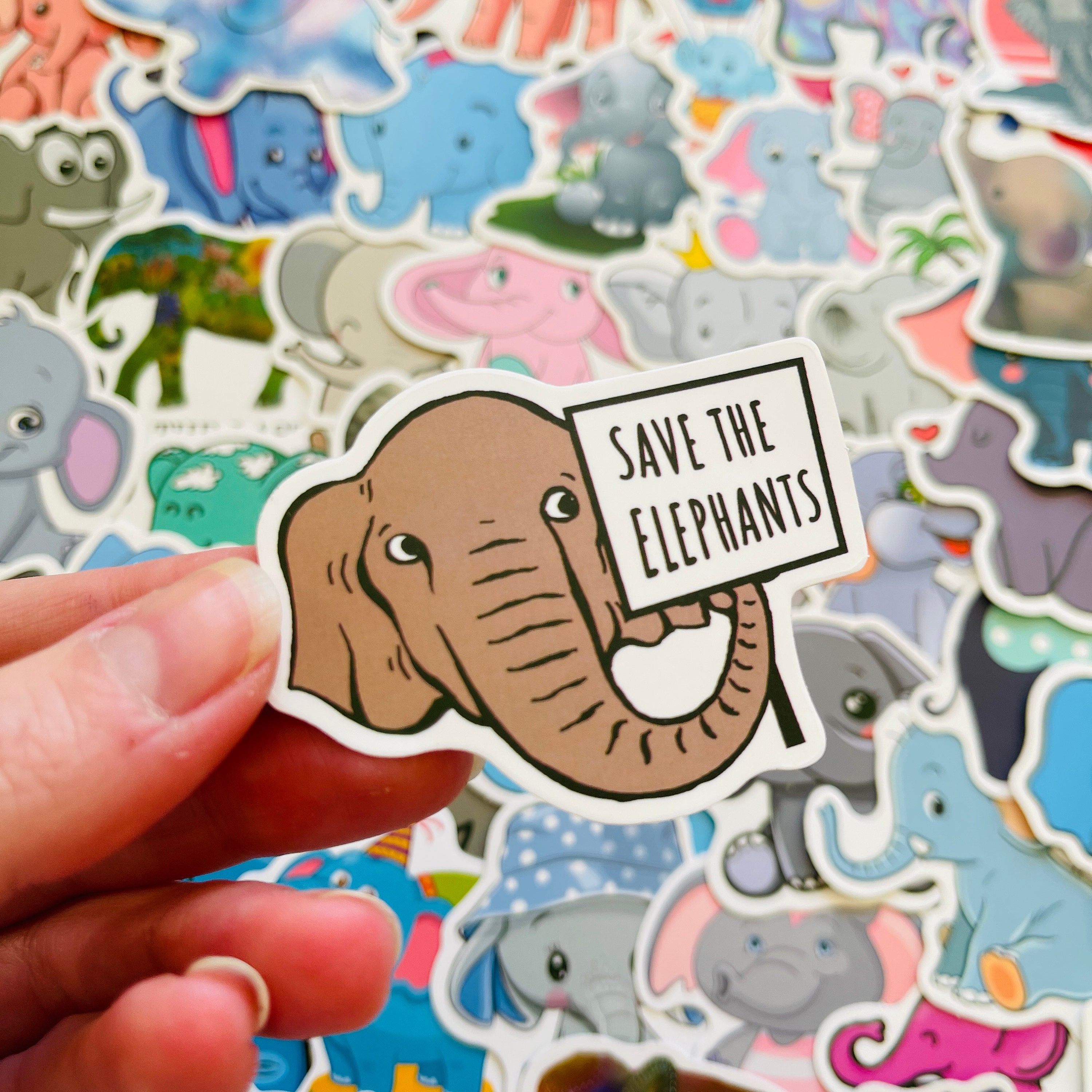 Ios Elephant Stickers 25/50 Vinyl Elephant Stickers, Die Cut Decal Set, Waterproof Reusable ...