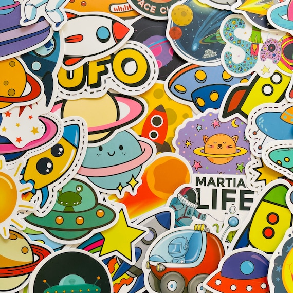 50 Adesivi A Tema Spaziale Per Bambini – Razzi, Astronauti, Luna, Marte, Planet – Impermeabili, Per Laptop, Skateboard, Valigie - 4