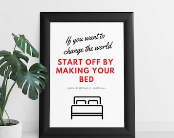 Make Your Bed Digital Printable Art (Red) | Inspirational Motivational Quote | Fun Framed Gift Kids Teenager Student Graduate Bedroom