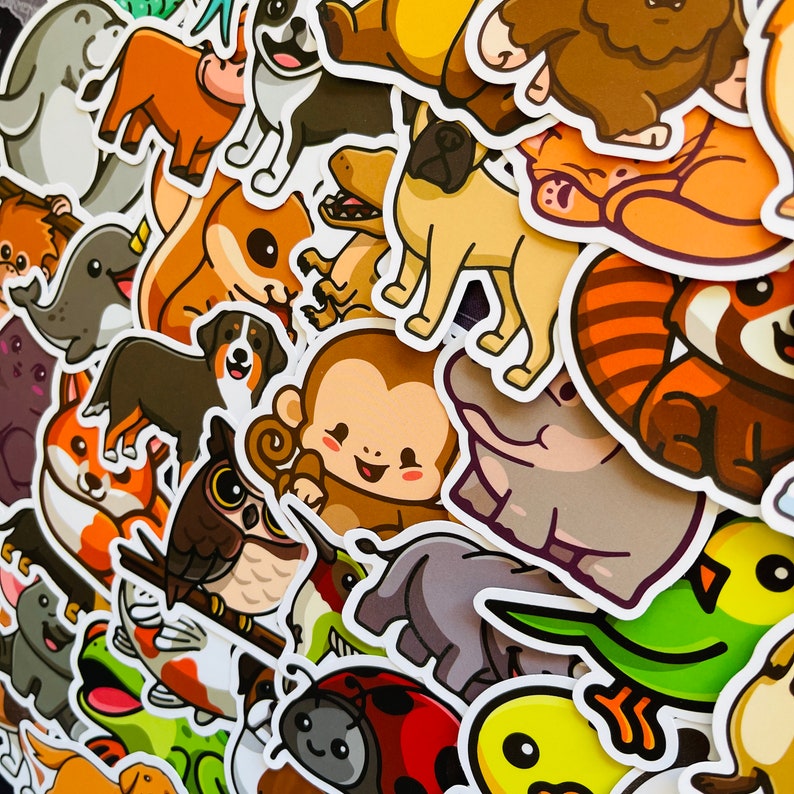 25/50 Vinyl Animal Stickers Die Cut Decal Set Waterproof Etsy