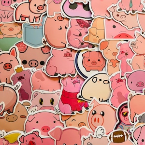 25/50 Vinyl Pig Theme Stickers, Die Cut Decal Set, Waterproof Reusable, Cute Funny Farm Animal Pink Fat Piggy Pork Lover, Journal Laptop Art