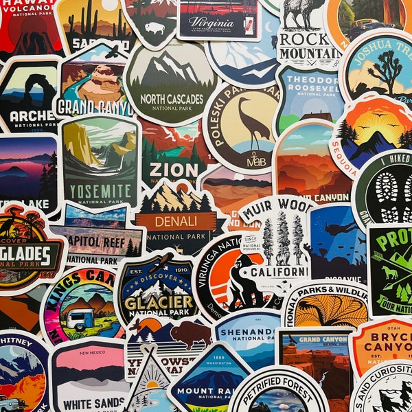 25/50/100 Vinyl US National Park Aufkleber | Die Cut Aufkleber Set | Wasserdicht wiederverwendbar | Urlaub State Travel Tourist | Planer Bumper Laptop