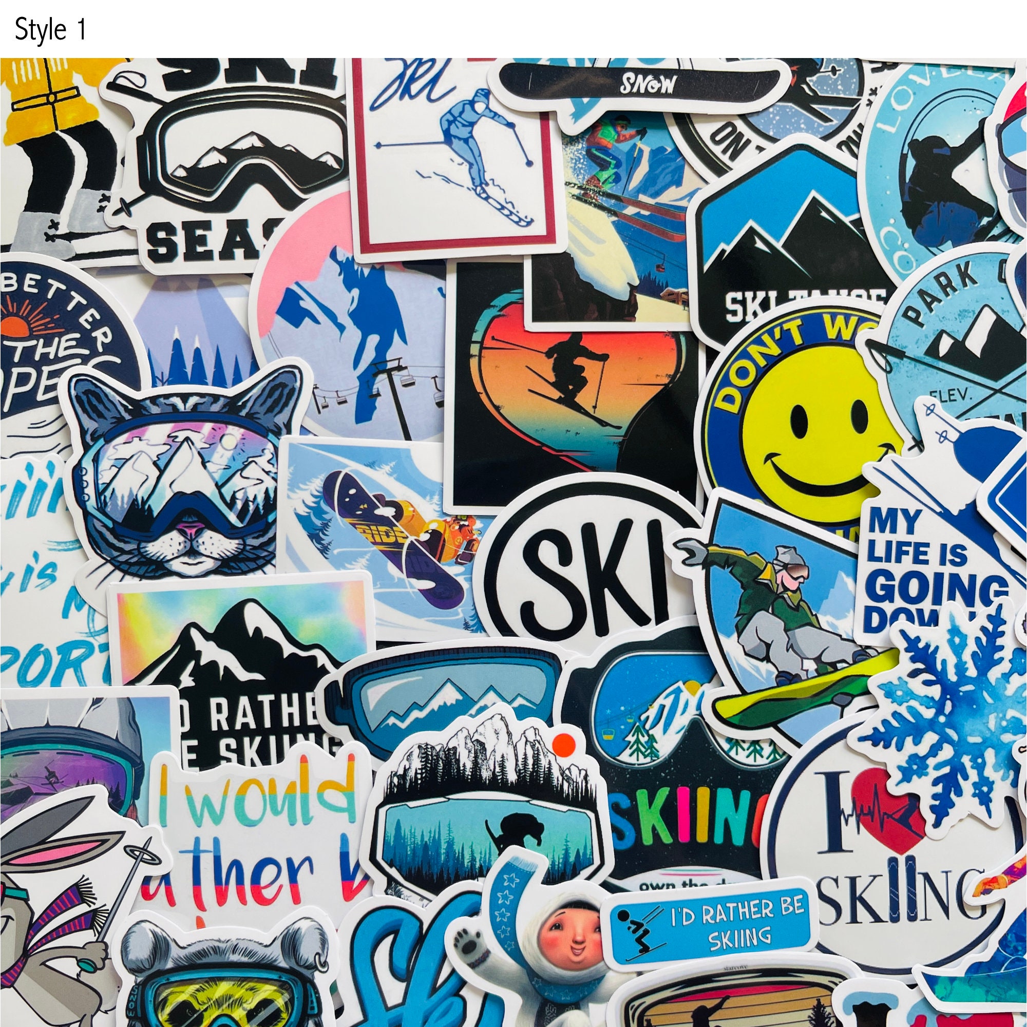 Ski Sticker Vector 25/50 Vinyl Skiing Stickers, Die Cut Decal Set, Waterproof Reusable ...