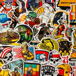 25/50 vinyl werkman stickers, gestanste stickerset, waterdicht herbruikbaar, lasser bouw elektricien leerling gereedschap, gereedschapskist koffer helm