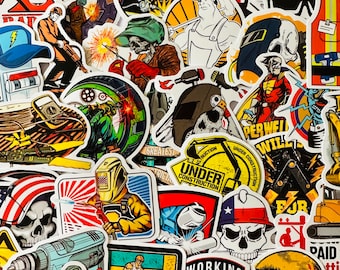 25/50 Vinyl Workman Stickers, Die Cut Decal Set, Waterproof Reusable, Welder Construction Electrician Apprentice Tools, Toolbox Case Helmet