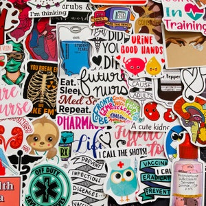 25/50 Vinyl Medical Stickers, Die Cut Decal Set, Waterproof Reusable, Med Medical Student Doctor Day GP NHS Nurse Medic, Planner Laptop Case