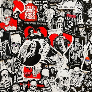 25/50 vinyl Goth Love-stickers, duurzame gestanste stickerset, waterdicht herbruikbaar, Dark Death Emo skeletschedelliefhebbers | Gitaarkoffer voor laptop