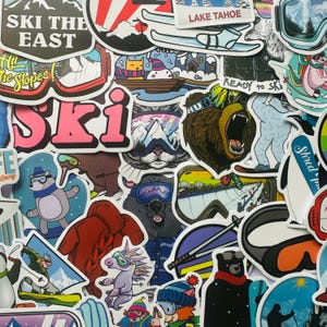 25/50 Vinyl Skiing Stickers, Die Cut Decal Set, Waterproof Reusable, Alpine Mountain Winter Ski Board Snowboard Off Piste, Laptop Luggage