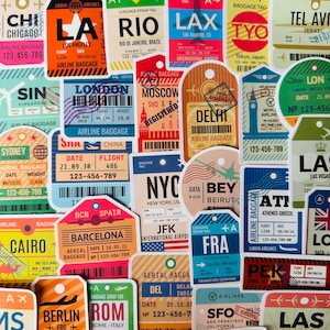 25/50 autocollants en vinyle pour billets de voyage, décalcomanies découpées, imperméables, réutilisables, étiquette de bagage à bagages World Globe Air, art de l'étui pour agenda de carnet de vacances