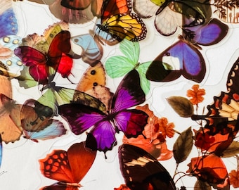 11 vinyl duidelijk realistisch vlinder stickerpakket, waterdichte herbruikbare set, transparante vleugels insectenmot, dagboek glas plakboek ambachtelijke kunst