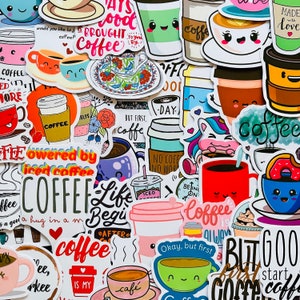 Pegatinas de vinilo Love Coffee, juego de calcomanías troqueladas, impermeables y reutilizables, estética kawaii, para adictos a la cafeína, planificador, diario, impresión, 25/50 unidades