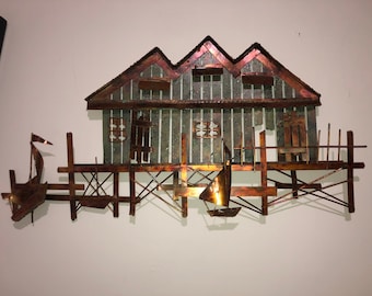 Copper Wall Art Nautical Themed Lake House 31” X 18” X 3” Very Nice Addition To Any Room