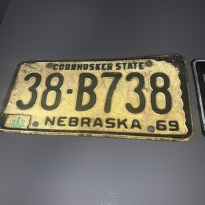 Nebraska cornhusker state license plate 1969