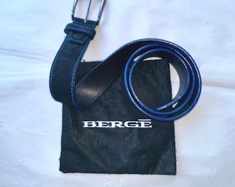 Berge Uomo Leather Belt Made in Italy – Black w/ Blue Stitching – Size 38 (95 cm) – Vera Pelle Designer Men’s Belt