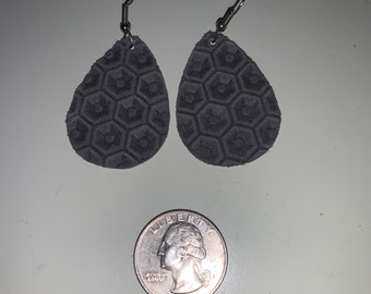 Genuine Leather Tooled Earrings Gray