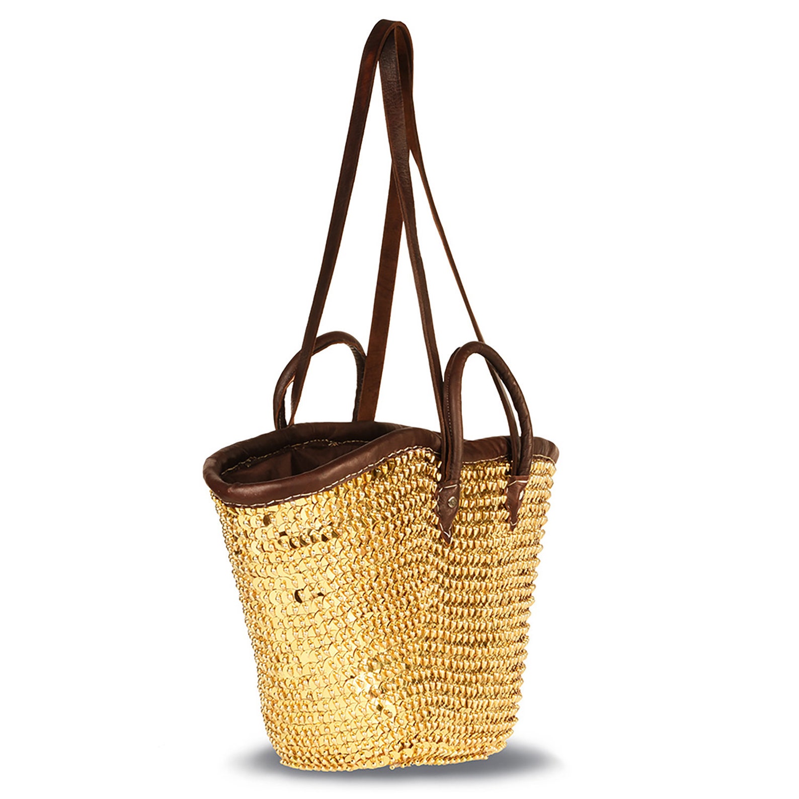 XL Large Basket Bag Golden Sequins Leather Handles Bling - Etsy UK