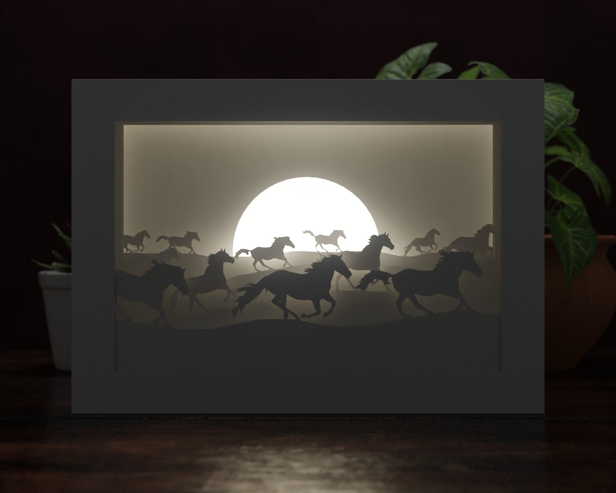 Silhouette Paper Cut Light Box Template Couple Horse Riding Shadow Box