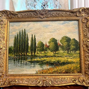 Original 19th Century Landscape Oil Painting in Antique Victorian Gilt Frame Excellent
