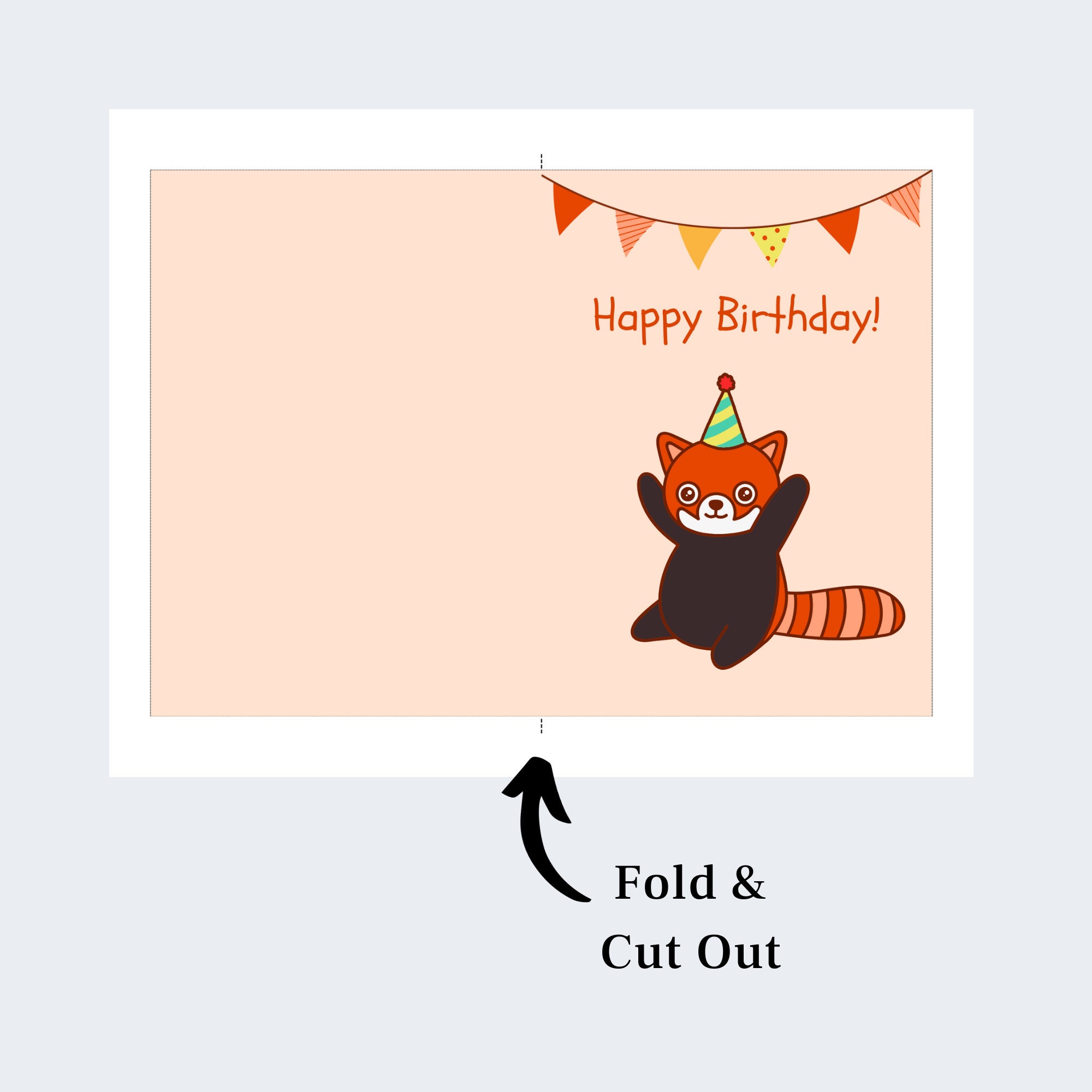 Printable Happy Birthday Red Panda Card 5 X 7 Inches. Envelope Template