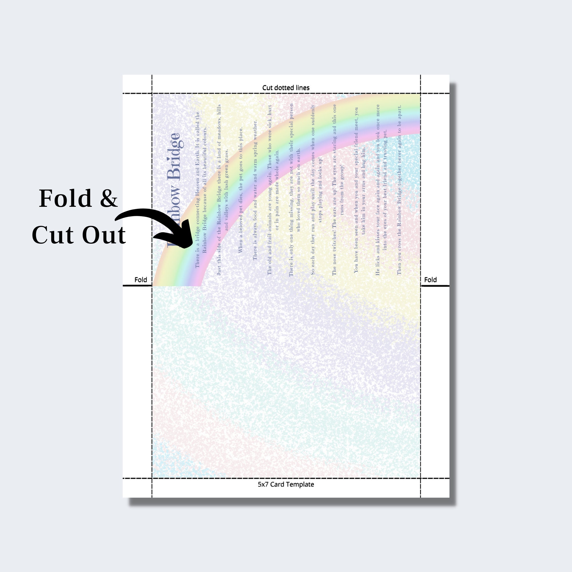 Printable Rainbow Bridge Card. Pet Loss Card. Envelope Template Included. 5 X 7 Inches. Instant ...