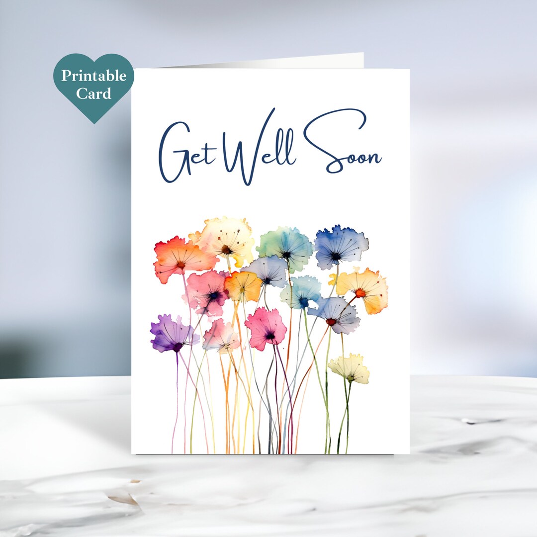 Printable Get Well Soon Card. Watercolour Flowers. Envelope Etsy