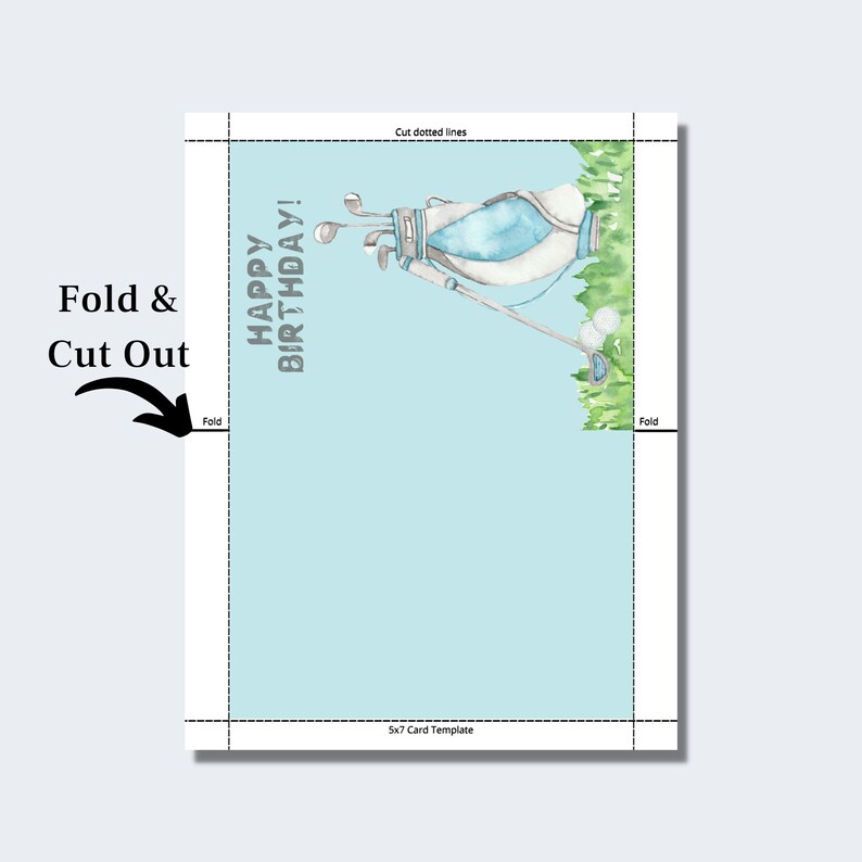 Printable Birthday Card. Card for Golfer. Golf Clubs. Envelope Template ...