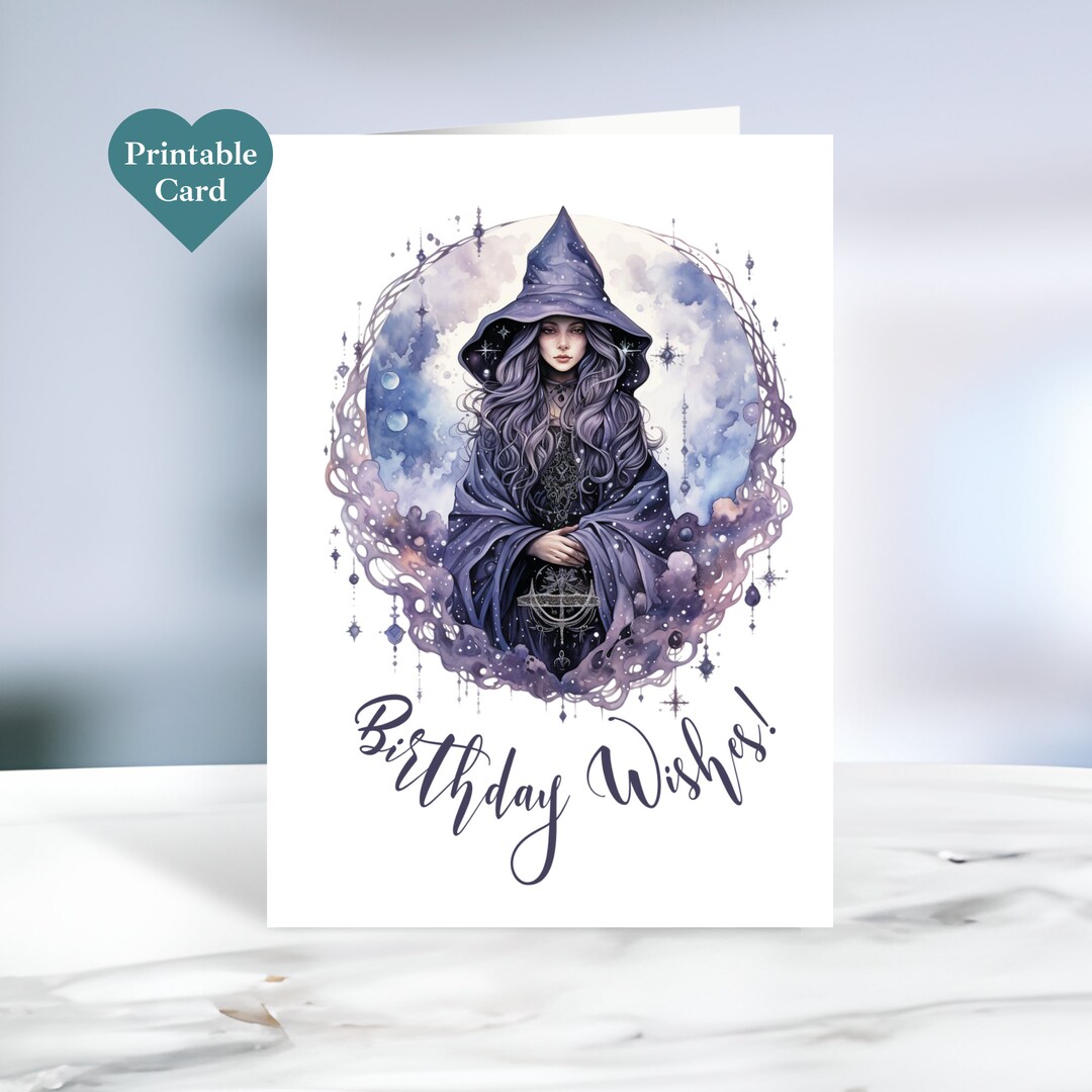 Printable Witch Birthday Card. Birthday Wishes. 5 X 7 Inches. Envelope ...