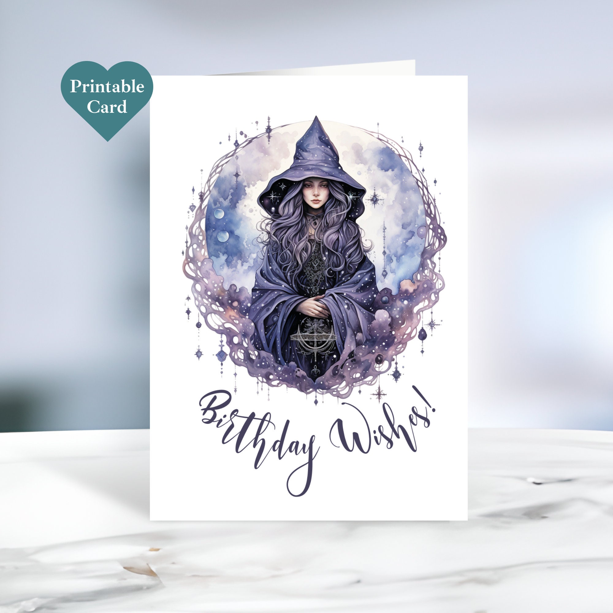Printable Witch Birthday Card. Birthday Wishes. 5 X 7 Inches. Envelope