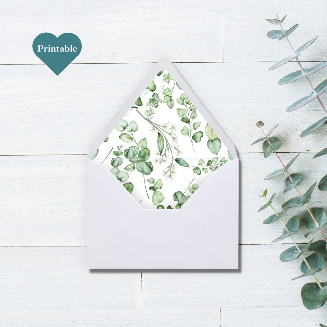 Printable Envelope Liner, Eucalyptus INSTANT DOWNLOAD, Liner Template